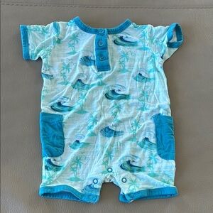 Blue Wave Patterned Kids One Piece